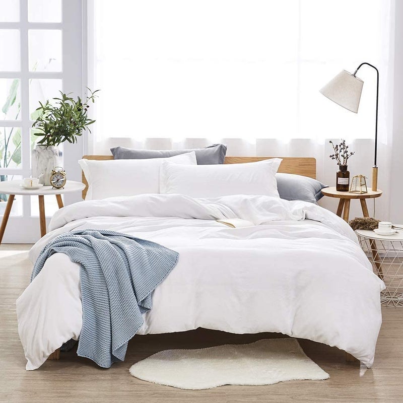 Dreaming Wapiti Duvet Cover Queen,Washed Microfiber Queen Size Duvet Cover Set,Solid Color - Soft and Breathable with Zipper Closure & Corner Ties (White, Queen) - Image 1